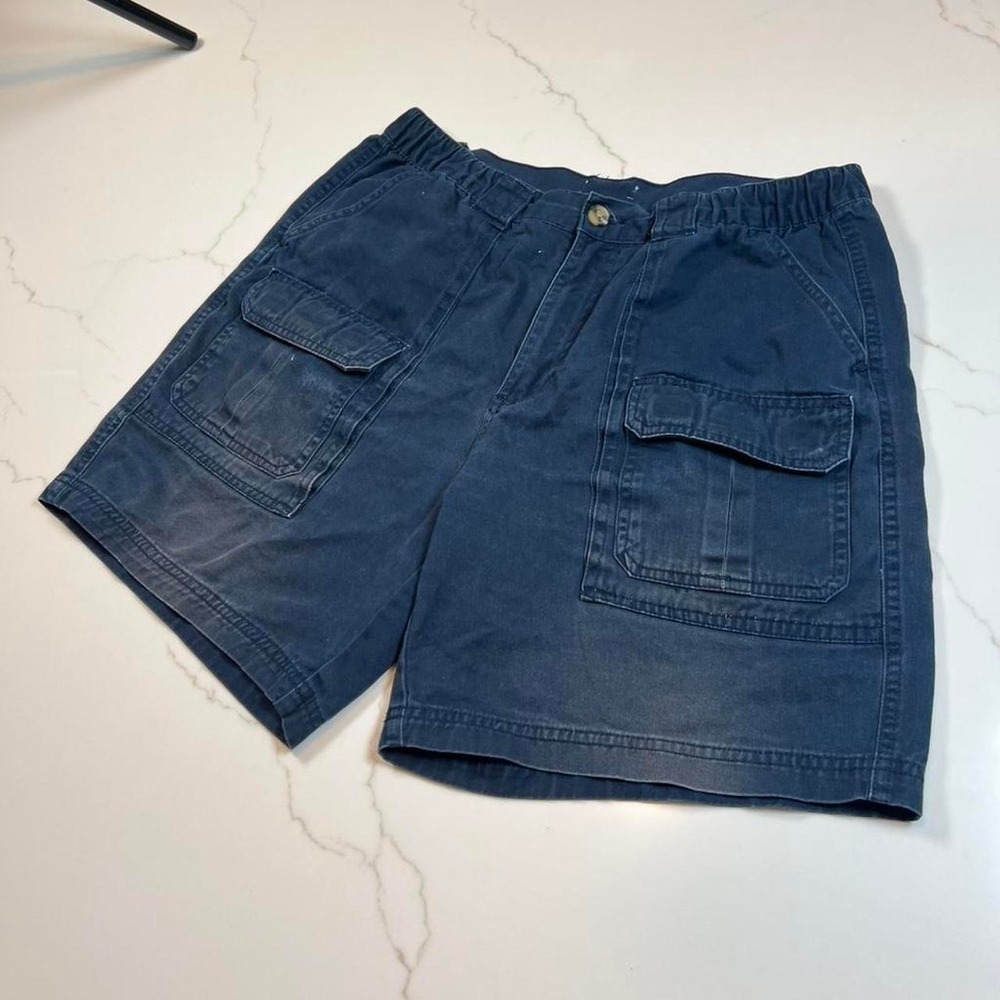 Unbranded Cargo Shorts Mens Navy Blue Elastic Waist Utility Multi Pocket